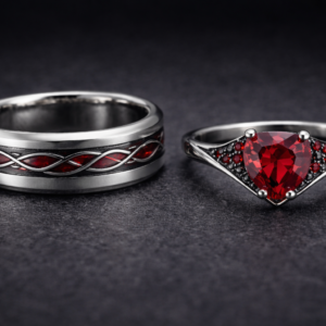 Anillos de pareja en plata 950 con piedras de color engastadas